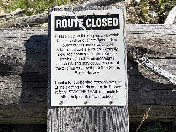 closure sign posted on a log